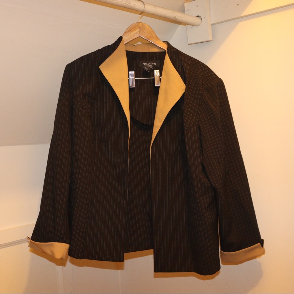 Black & Beige Pinstriped Women’s Blazer & Pants set